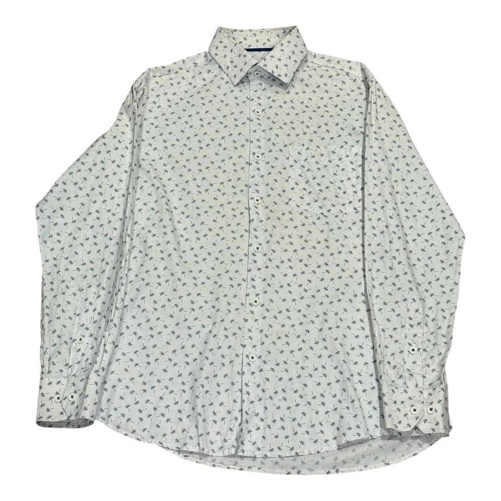 Infinity Shirt Mens Medium White Blue Palm Print Long Sleeve Button Up Casual